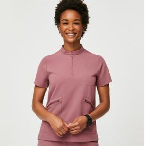 Figs Women's Mauve Nata - Zip Henley Scrub Top - XS / Mauve